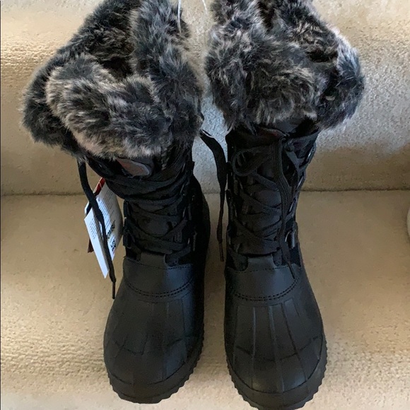 Womens Khombu Colby Tall Pac Boots size 6 Black Faux Fur Trim Lace Up Thermolite - Picture 6 of 7